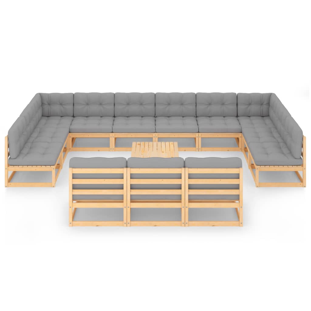 14-tlg. Garten-Lounge-Set mit Kissen Kiefer Massivholz